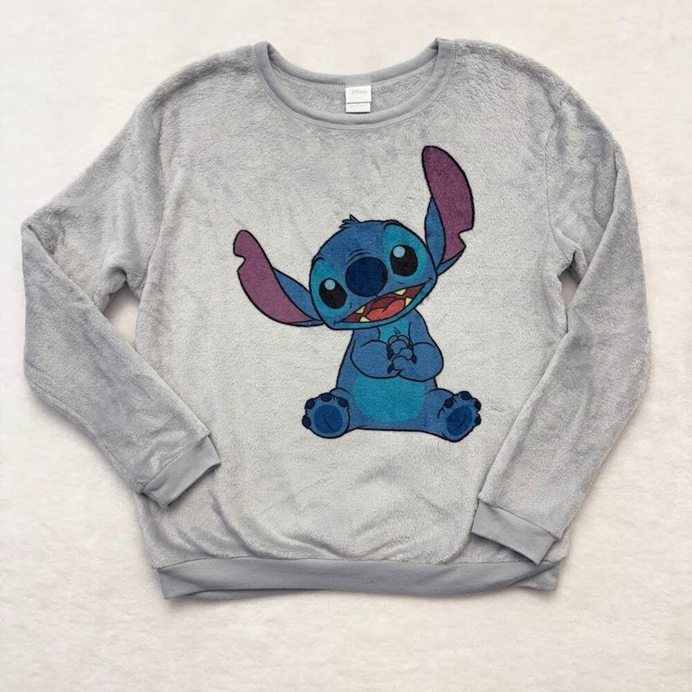 Disney Lilo & Stitch Cozy Plush Stitch Graphic Crewneck Sweatshirt Gray Size M